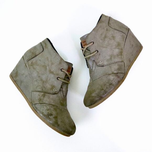 Toms Women's Size 10 Wedge Ankle Booties Chukka Metallic Mocha Tan - Picture 1 of 11